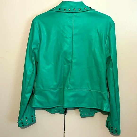 Crazy Train teal faux leather studded moto jacket - Picture 4 of 6
